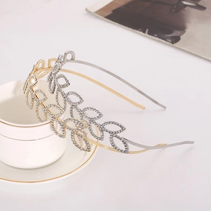 Korean Style Rhinestone Leaf Headband Elegant Metal Hollow Out Foliage Hair Band For Women Wedding Party Hair Accessories