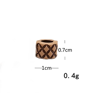 Brown faux wood cylinder dreadlock bead with rhombic pattern 0.7cm height and 1cm width