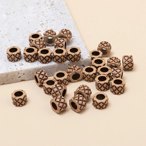Brown vintage cylindrical dreadlock beads with pineapple texture for DIY hair styling