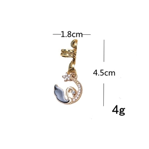 Golden swan hair ring with black enamel and white crystals, 4.5cm elegant hair jewelry accessory