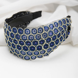 Vintage Wide Brim Sequin Embroidery Headband For Women Gold Thread Mesh Hair Band Elegant Korean Style Daily Headpiece