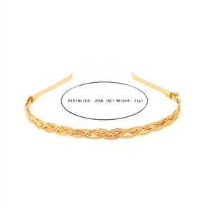 Vintage golden braided metal headband with zircon details, 39cm length and 21g weight
