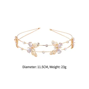 Serre-tête papillon doré élégant à double couche avec strass brillants pour femmes