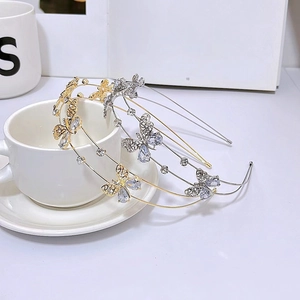 Serre-tête Élégant Double Couche Alliage Zircon Papillon Pour Femme Doux Strass Incrusté Bijoux De Cheveux Mariage Fête