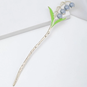 Lelietje-van-dalen Haarstokje Zilver Metaal Emaille Bloem Haarpeld Minimalistisch Etherisch Bruiloft Hanfu Haaraccessoires Voor Dames Ornament