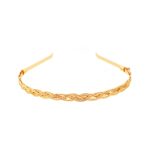 Elegant gold braided alloy headband with vintage twist texture and polished finish on white