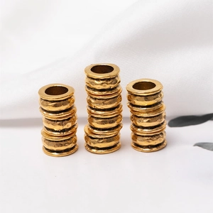 Retro gold metal dreadlock beads with hammer texture for DIY jewelry and hair styling