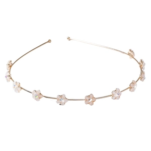 Diadema dorada con flores de piedra ojo de gato y perlas para mujer