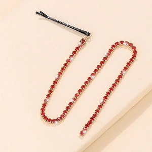 Sparkling long red rhinestone fringe hair clip with black bobby pin for elegant styling