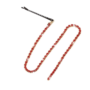 Sparkling red rhinestone long fringe hair clip with black bobby pin for women