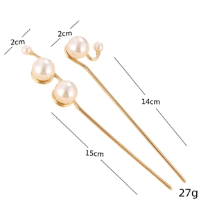 Elegant gold pearl hair pins set with two vintage style minimalist hair forks for women