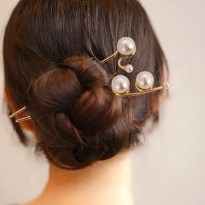Elegant Faux Artificial Pearl Hair Stick Gold Alloy Hairpin Chinese Style Retro Chignon Styling Tool For Wedding Party Women Jewelry