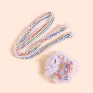 Fairy rainbow mesh hair scrunchies and streamer headband set for women and girls