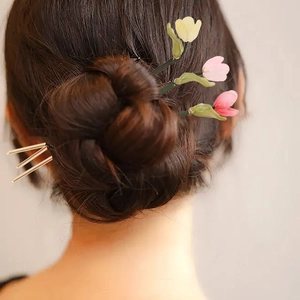 Vintage Alloy Tulip Hair Stick For Women Elegant Hanfu Floral Hair Fork Ancient Style Handmade Silk Wrap Jewelry Accessory