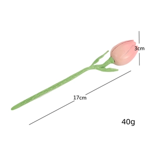 Épingle à cheveux tulipe rose avec feuilles vertes, accessoire floral de 17 cm