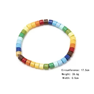 Colorful candy beaded bracelet with cylindrical beads and 17.5cm circumference