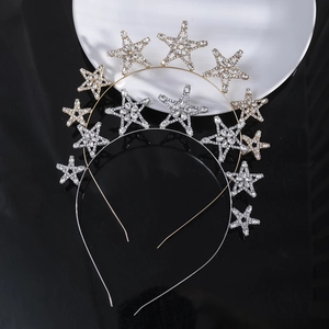 Shiny Star Rhinestone Headband Elegant Alloy Bridal Hair Hoop Wedding Party Accessory For Women Gold Silver Headwear