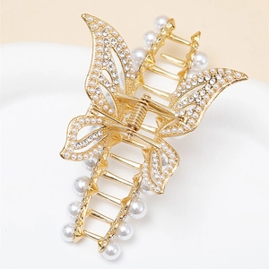 Eleganter Schmetterling Haarkralle Mit Künstlichen Künstliche Perlen Und Strass Gold Legierung Haarklammer Für Damen Haarstyling Zubehör