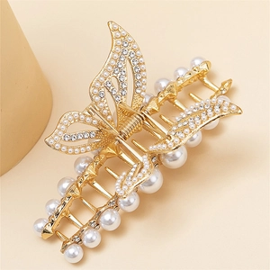 Eleganter Haarklammer Schmetterling aus Gold mit Strass und Perlen für Damen