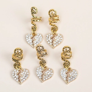 Gold Alloy Rhinestone Heart Braid Rings Spiral Hair Cuffs For Dreadlocks Braid Charms Vintage Hollow Heart Hair Jewelry