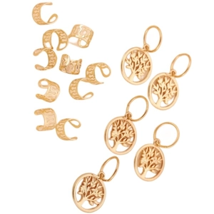 Golden hair braid rings with tree of life pendants and hollow wave pattern design