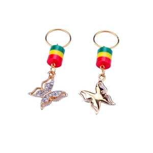 Reggae style gold butterfly hair charms with colorful beads and sparkly rhinestones