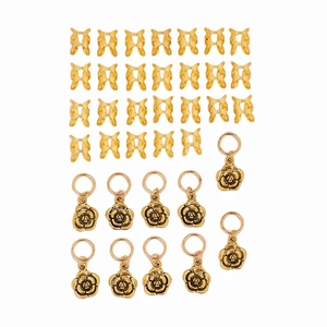 Set de 36 bijoux de cheveux dorés avec pinces à nœud et pendentifs rose vintage