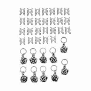 Bijoux de cheveux en alliage argenté avec clips papillon et pendentifs roses vintage