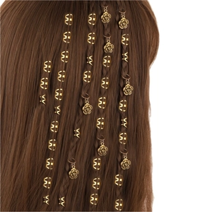 Ensemble d'Accessoires de Dreadlock DIY Anneaux de Cheveux Creux en Alliage Avec Pendentif Rose Vintage Or Argent Décorations de Tresse Bijoux Femme