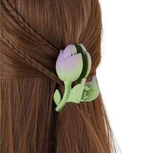 Pince à cheveux tulipe élégante en dégradé vert et violet pour coiffure femme