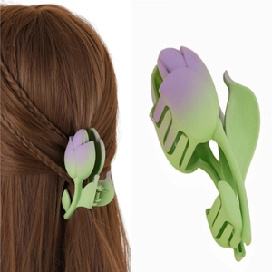 Pince à Cheveux Élégante en Forme de Tulipe Dégradée Mate en Plastique Pince Crabe Accessoire Cheveux pour Femmes