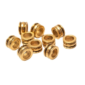 Vintage gold dreadlock hair beads with textured groove patterns for DIY jewelry styling
