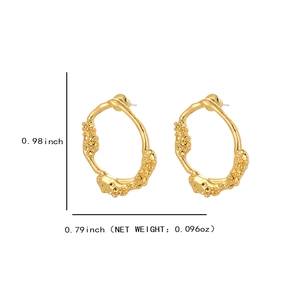 Gold irregular geometric earrings with 3D lava texture in a modern artistic style