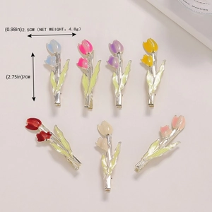 Set mit 7 bunten Tulpen-Haarklammern mit silbernen Clips für Damen und Mädchen