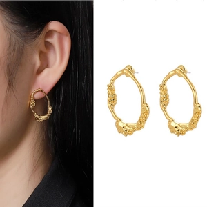 Irregular Lava Texture Stud Earrings For Women Minimalist Gold Plated Alloy Jewelry Round Geometric Ear Studs Gift