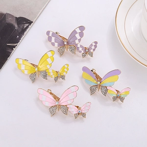 Elegant Alloy Rhinestone Butterfly Hair Clip Colorful Enamel Spring Clip Fashion Hair Accessories For Women Decorative Headwear