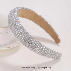 Serre-tête rembourré en perles de cristal argenté étincelant avec 45 cm de circonférence