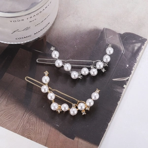 Elegant Alloy Faux Artificial Pearl Rhinestone Curved Hair Clip Vintage Side Clip Gold Silver Wedding Party Hair Accessory For Women
