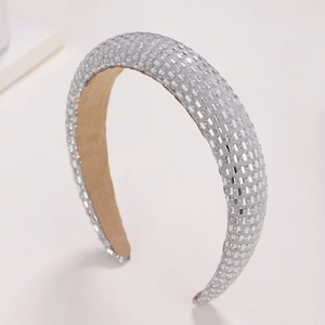 Serre-tête large en cristal argenté scintillant avec doublure en daim kaki antidérapant