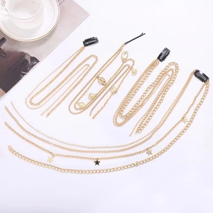 Bohemian Alloy Rhinestone Long Hair Chain With Star Shell Artificial Pearl Tassel Multi Layer Hair Clips For Women Party Jewelry