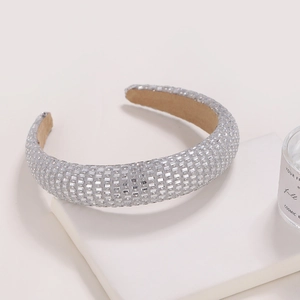 Serre-tête Rembourré en Strass Argenté pour Femmes Créole à Cheveux Large Étincelant Accessoires Cheveux pour Mariage Fête