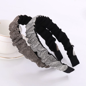Serre-tête Large Plissé de Style Coréen pour Femmes Avec Strass Scintillants Accessoires de Cheveux en Tissu à la Mode pour Fête Quotidienne