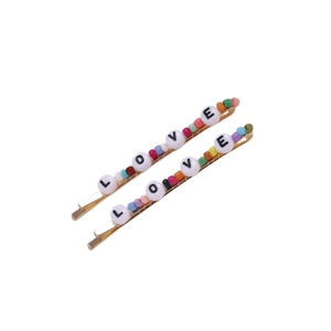 Pinzas para el Cabello con Letras Love y Perlas Artificiales de Imitación Coloridas Aleación Chapada en Oro Pasadores con Cuentas Accesorios de Moda para el Cabello para Mujeres Niñas