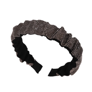 Serre-tête large plissé gris foncé scintillant avec strass pour un style coréen élégant