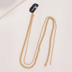 Punk style long gold chain hair accessory with black BB clip and dual alloy links