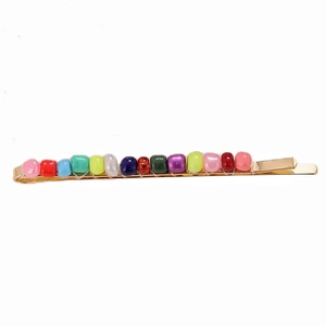 Colorful shell beads on golden metal hair pin hairclip for women and girls