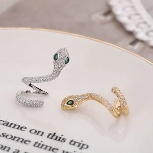 Manchette d'Oreille Serpent Sans Perçage Boucles d'Oreilles en Cuivre pour Femmes Incrusté de Zirconia Or Argent Bijoux Mode