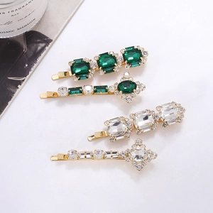 Fermagli per Capelli in Lega di Zinco Vintage Placcati Oro con Strass Eleganti Barrette di Cristallo Verde Bianco per Donna