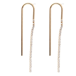 Élégantes boucles d'oreilles longues en U dorées avec chaîne à franges en strass blanc