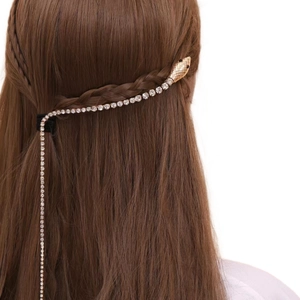 Bijou de cheveux tête de serpent dorée avec chaînes strass pour coiffure tressée